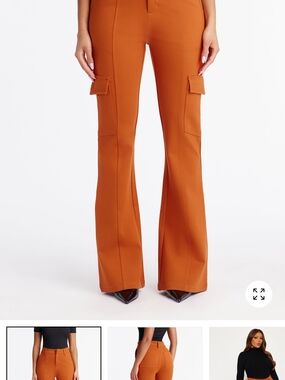 Fashion Nova High-Waist Flared Cargo Pants in Rust